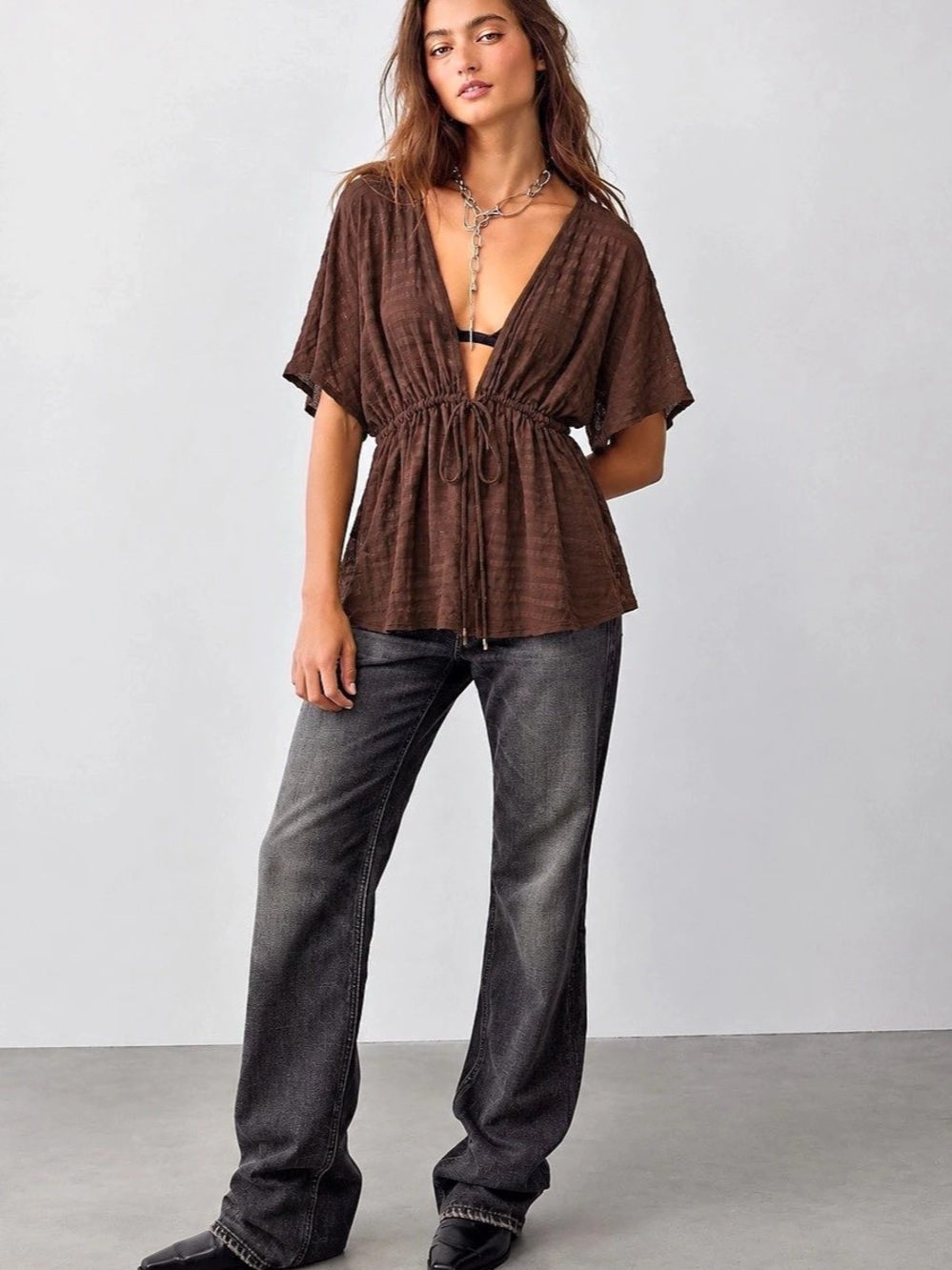 423. Striped Brown Cotton Blouse